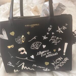 Karl Lagerfeld Black Satchel with White Graphics